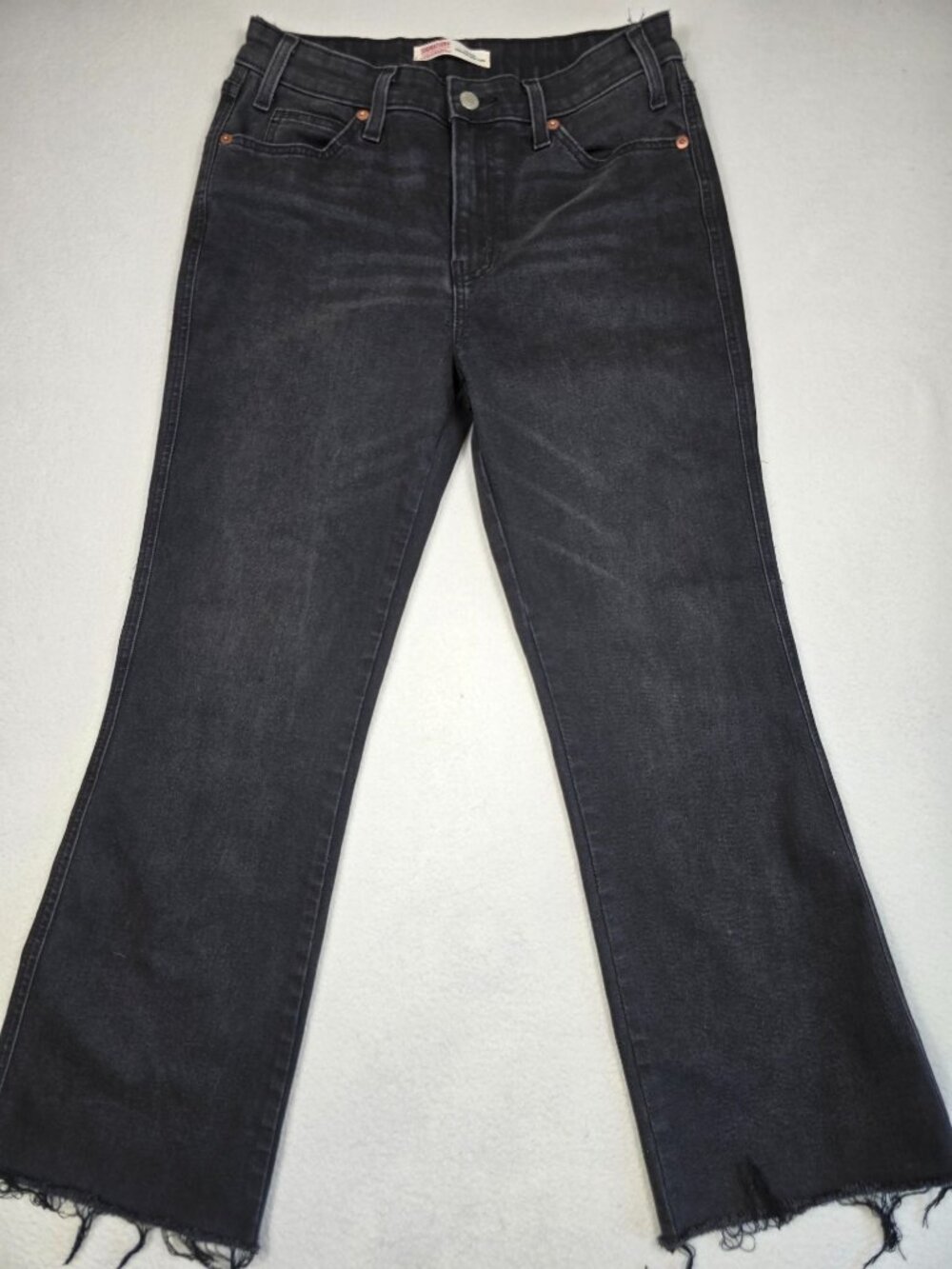Signature Levi Strauss 8 High-Rise Crop Flare Jeans Black Denim Cotton Blend